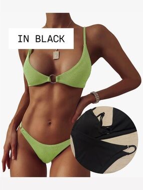 Zaful Black Ribbed Ring Bikini Set